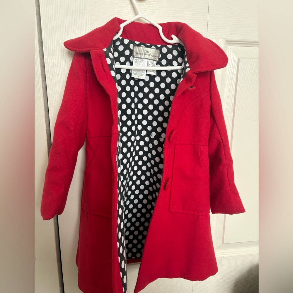Red Wool Coat with Polka Dot Lining